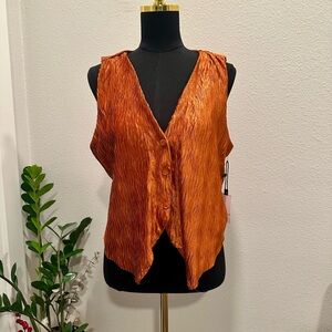 ASTR Rust Metallic Button-Front Textured V-Neck Top